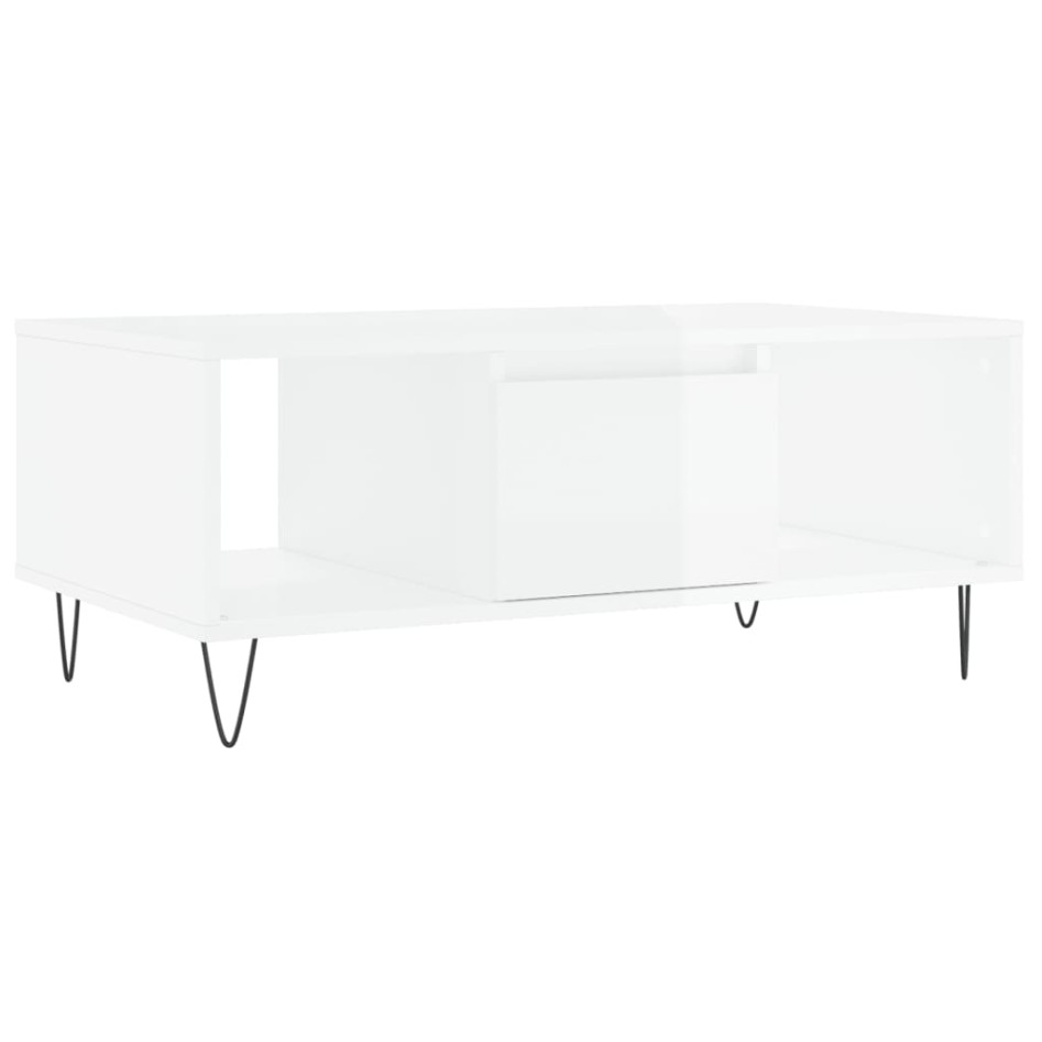 Mesa de centro madera contrachapada blanco brillo 90x50x36,5
