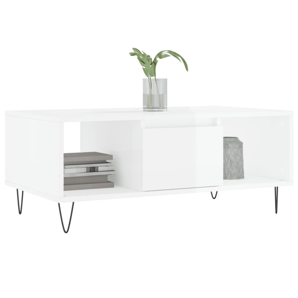 Mesa de centro madera contrachapada blanco brillo 90x50x36,5