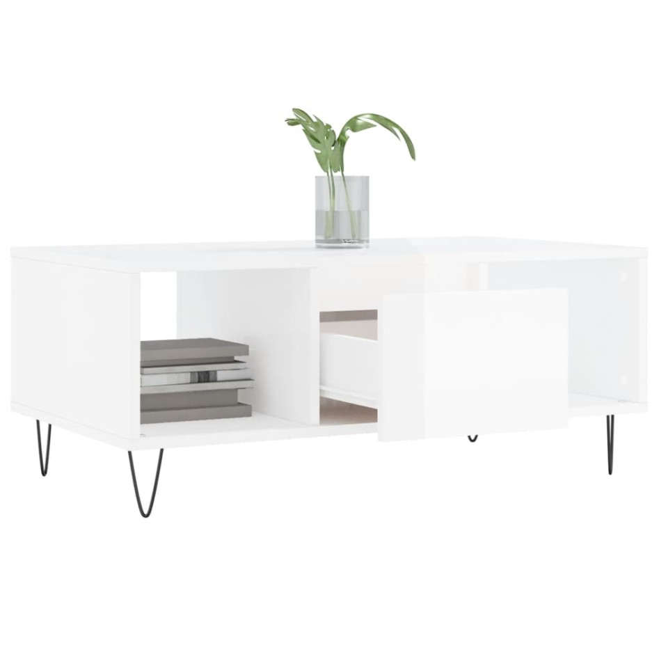 Mesa de centro madera contrachapada blanco brillo 90x50x36,5