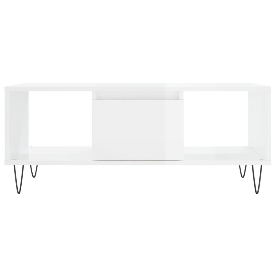Mesa de centro madera contrachapada blanco brillo 90x50x36,5