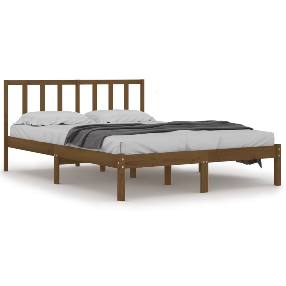 Estructura de cama madera maciza de pino marrón miel 120x200
