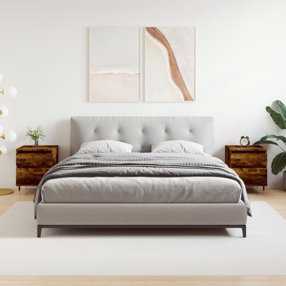 Mesitas noche 2 uds madera ingeniería roble ahumado 40x35x50