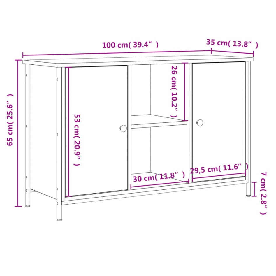 Mueble de TV madera de ingeniería marrón roble 100x35x65
