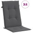 Cojín silla de jardín respaldo alto 4 uds tela gris 120x50x3
