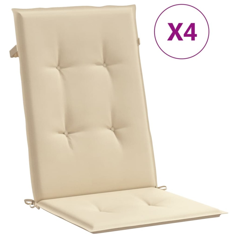 Cojín silla de jardín respaldo alto 4 uds tela beige