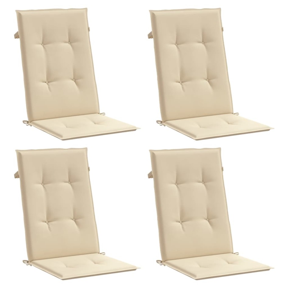 Cojín silla de jardín respaldo alto 4 uds tela beige