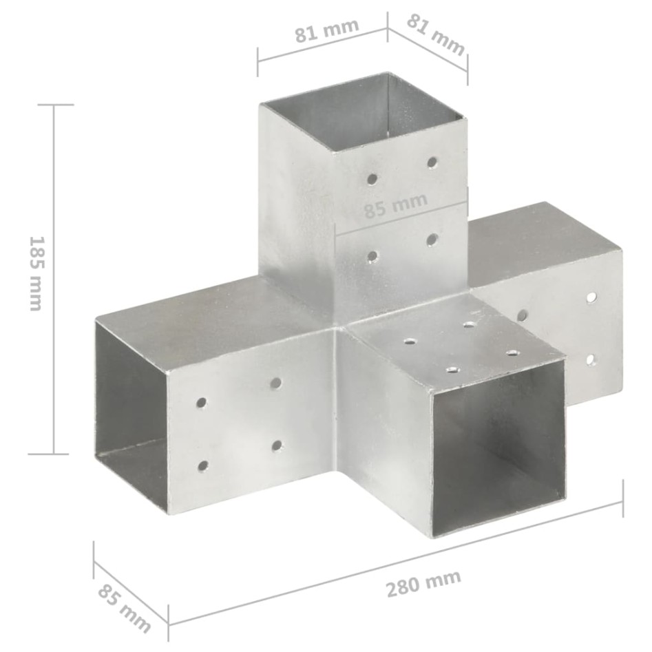 Conectores de postes en X 4 uds metal galvanizado 81x81
