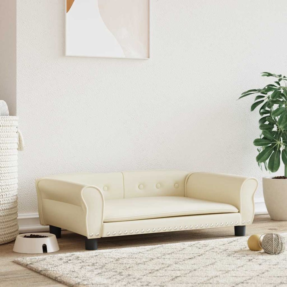 Cama para perros de cuero sintético crema 95x55x30