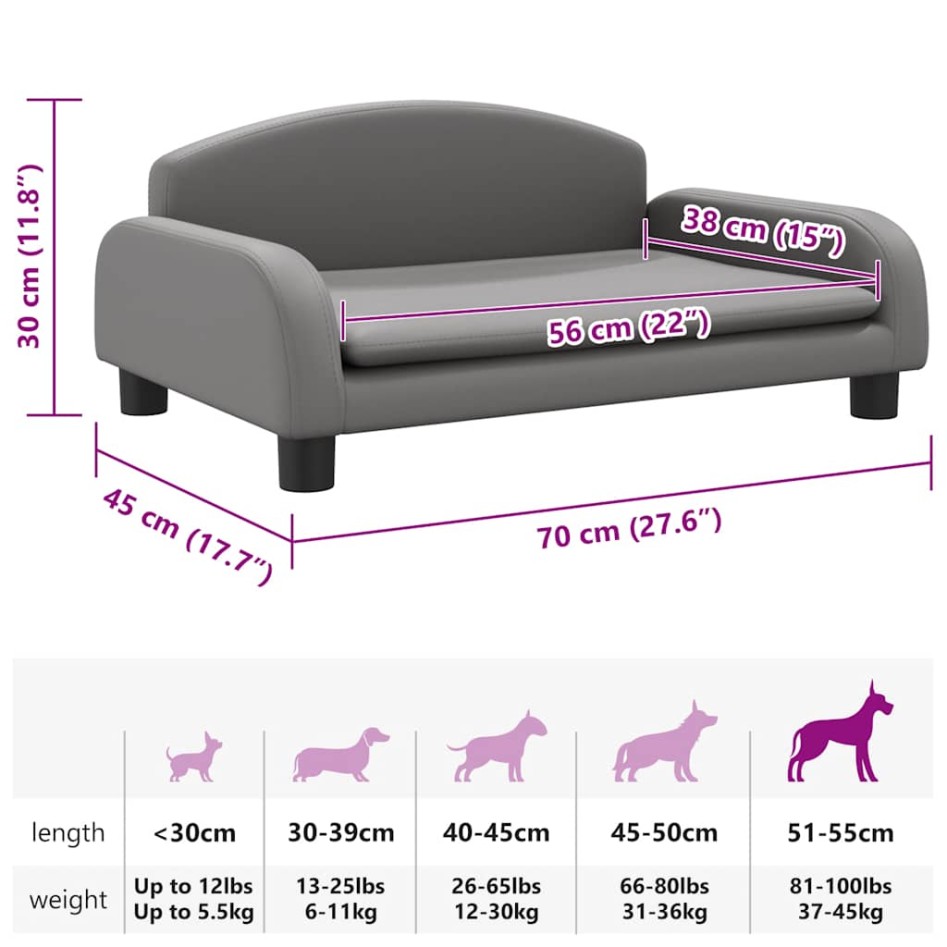 Cama para perros de cuero sintético gris 70x45x30