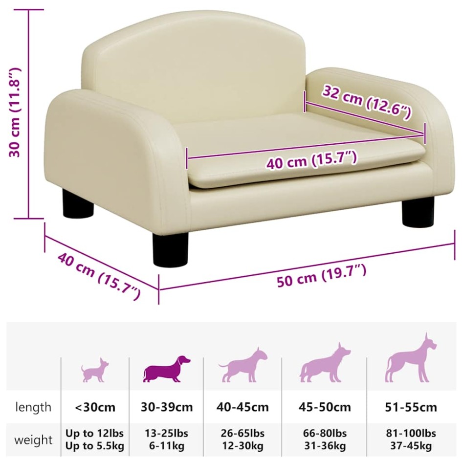 Cama para perros de cuero sintético crema 50x40x30