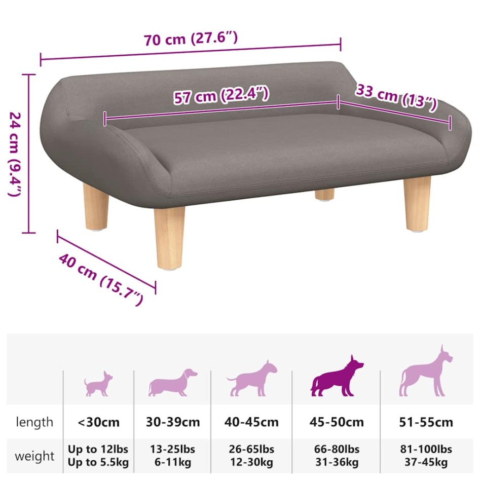 Cama para perros de tela gris taupe 70x40x24