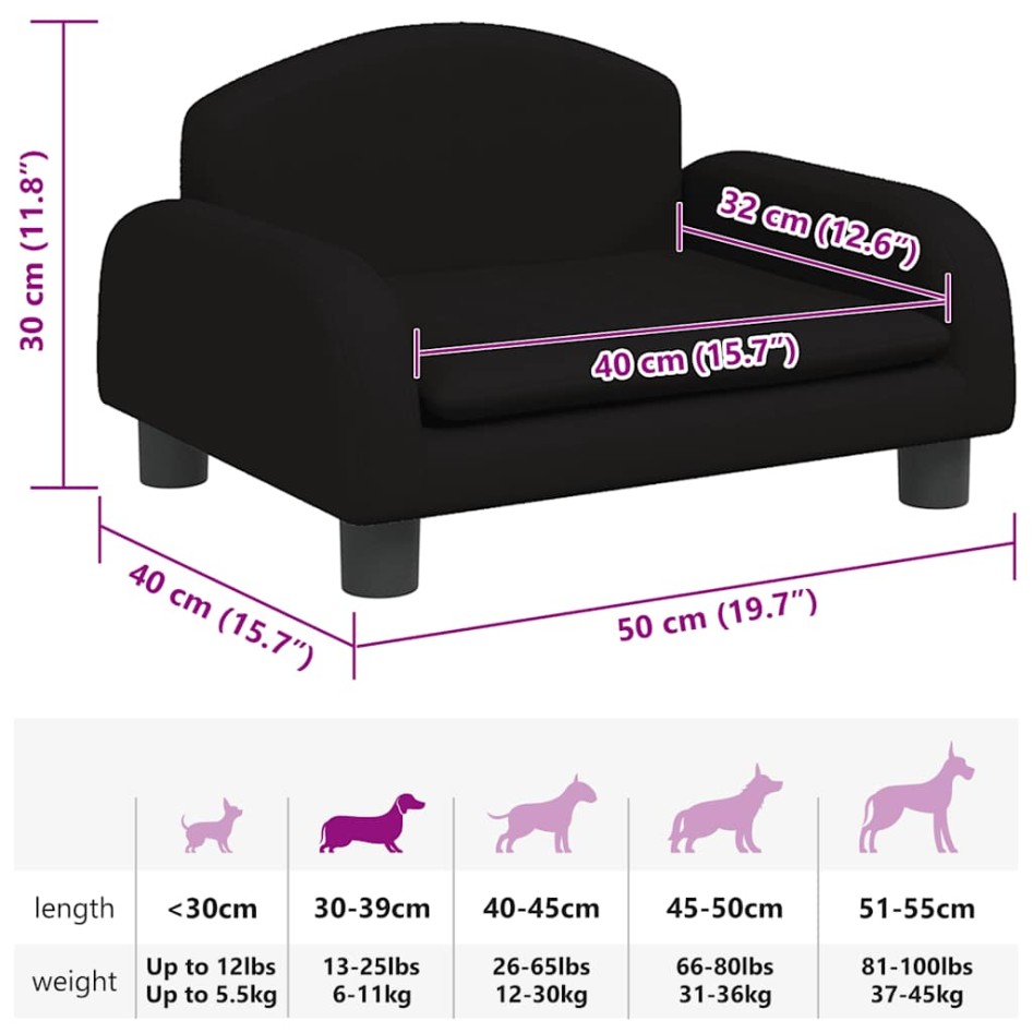 Cama para perros de tela negra 50x40x30
