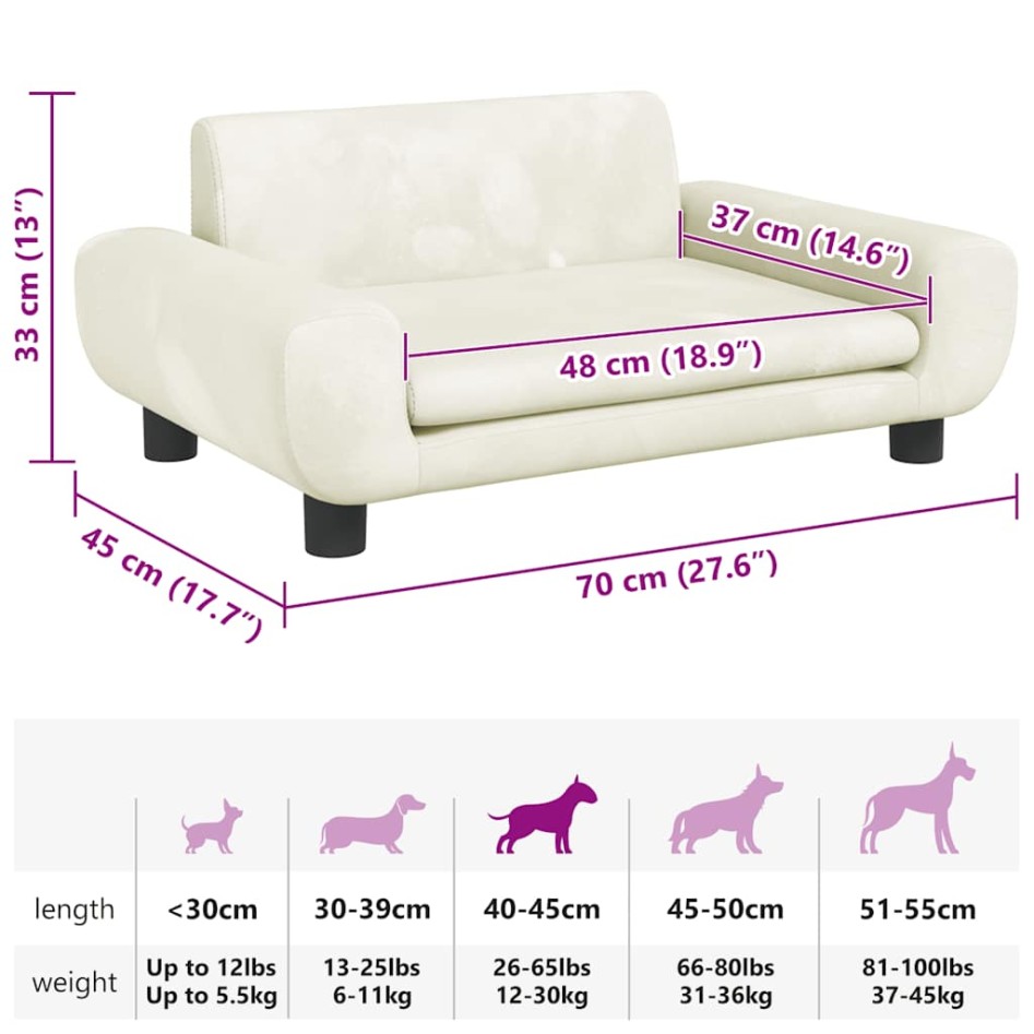 Cama para perros de terciopelo crema 70x45x33