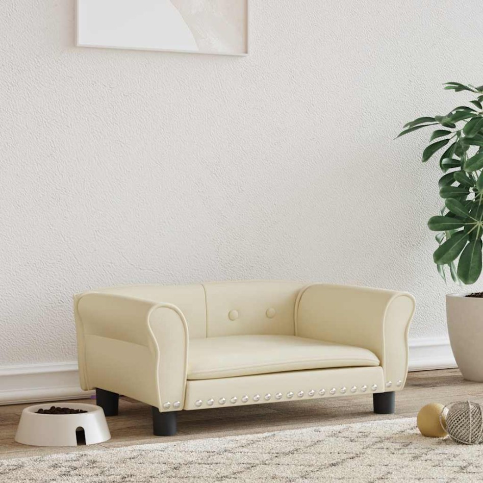 Cama para perros de cuero sintético crema 70x45x30