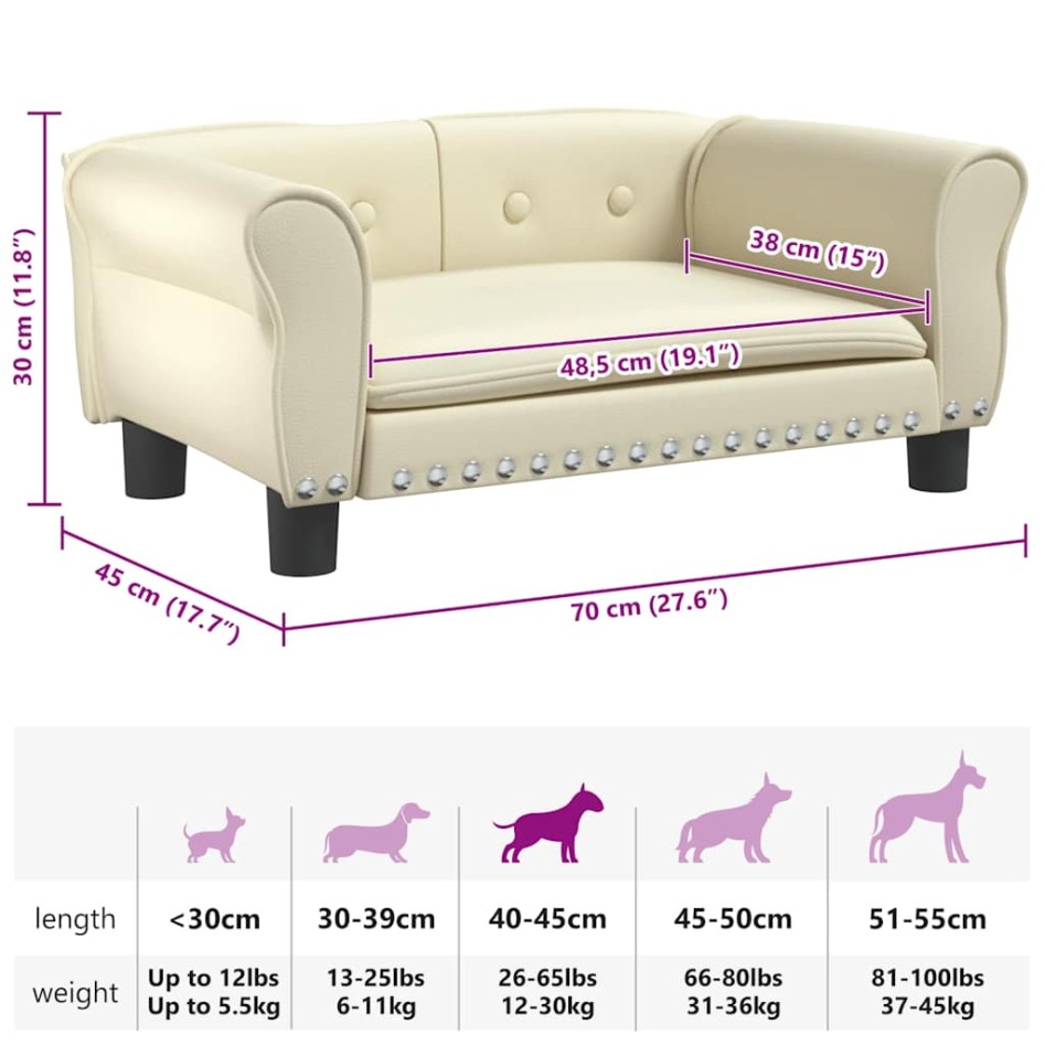 Cama para perros de cuero sintético crema 70x45x30