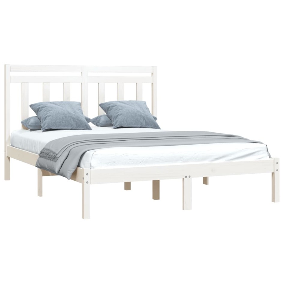 Estructura de cama doble pequeña madera maciza blanca