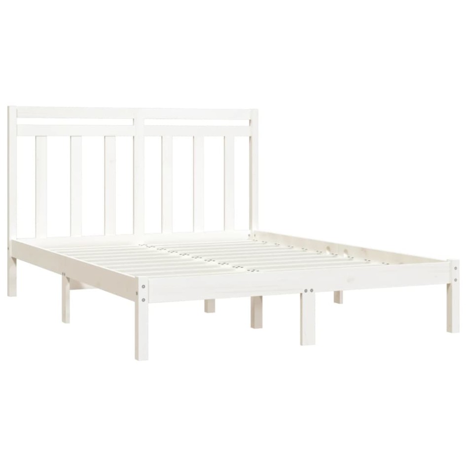 Estructura de cama doble pequeña madera maciza blanca