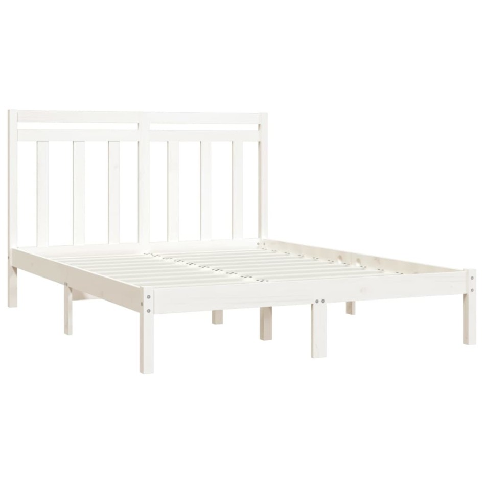 Estructura de cama madera maciza blanca King Size 150x200