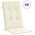 Cojín silla de jardín respaldo alto 6 uds tela crema