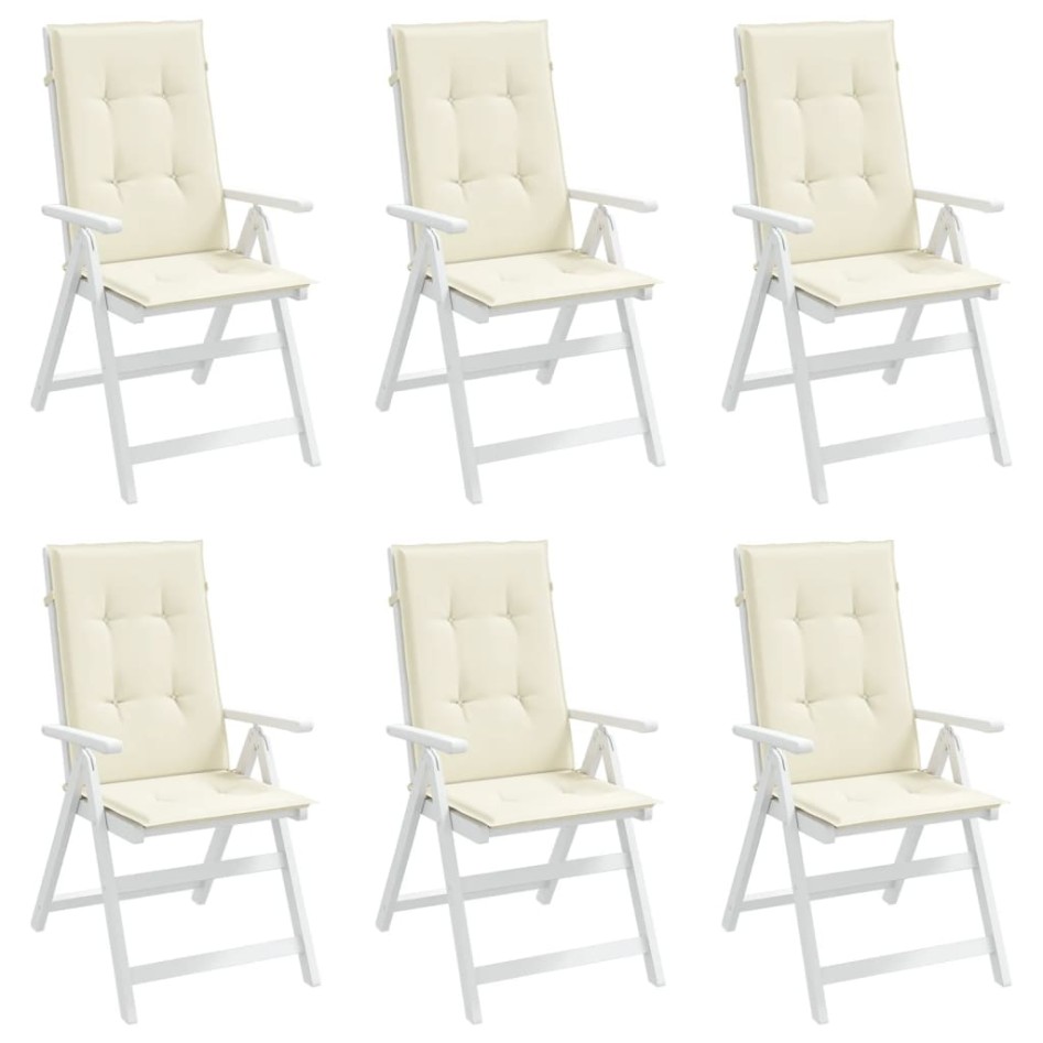 Cojín silla de jardín respaldo alto 6 uds tela crema