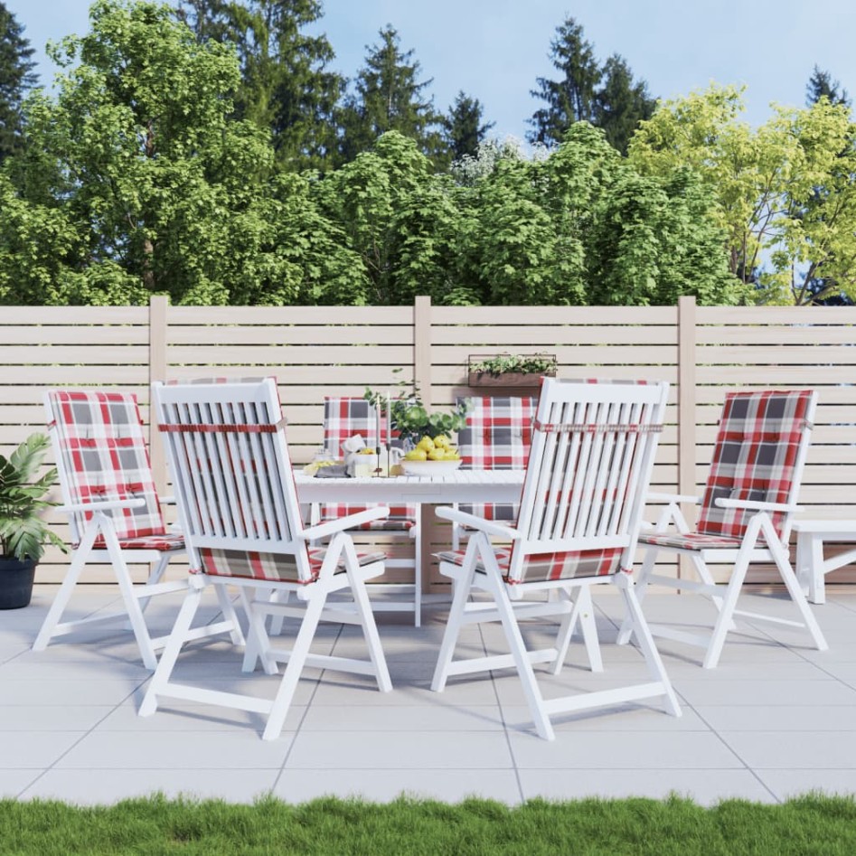 Cojín silla jardín respaldo alto 6 uds cuadros gris 120x50x3