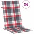 Cojín silla jardín respaldo alto 6 uds cuadros gris 120x50x3