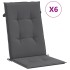 Cojín silla de jardín respaldo alto 6 uds tela gris 120x50x3