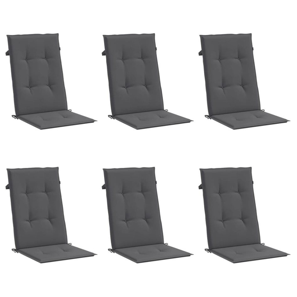 Cojín silla de jardín respaldo alto 6 uds tela gris 120x50x3