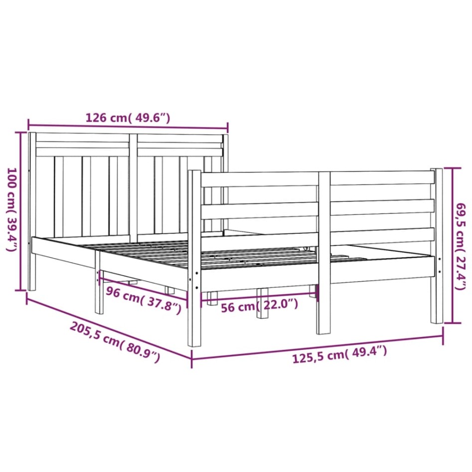 Estructura de cama madera maciza blanca 120x200
