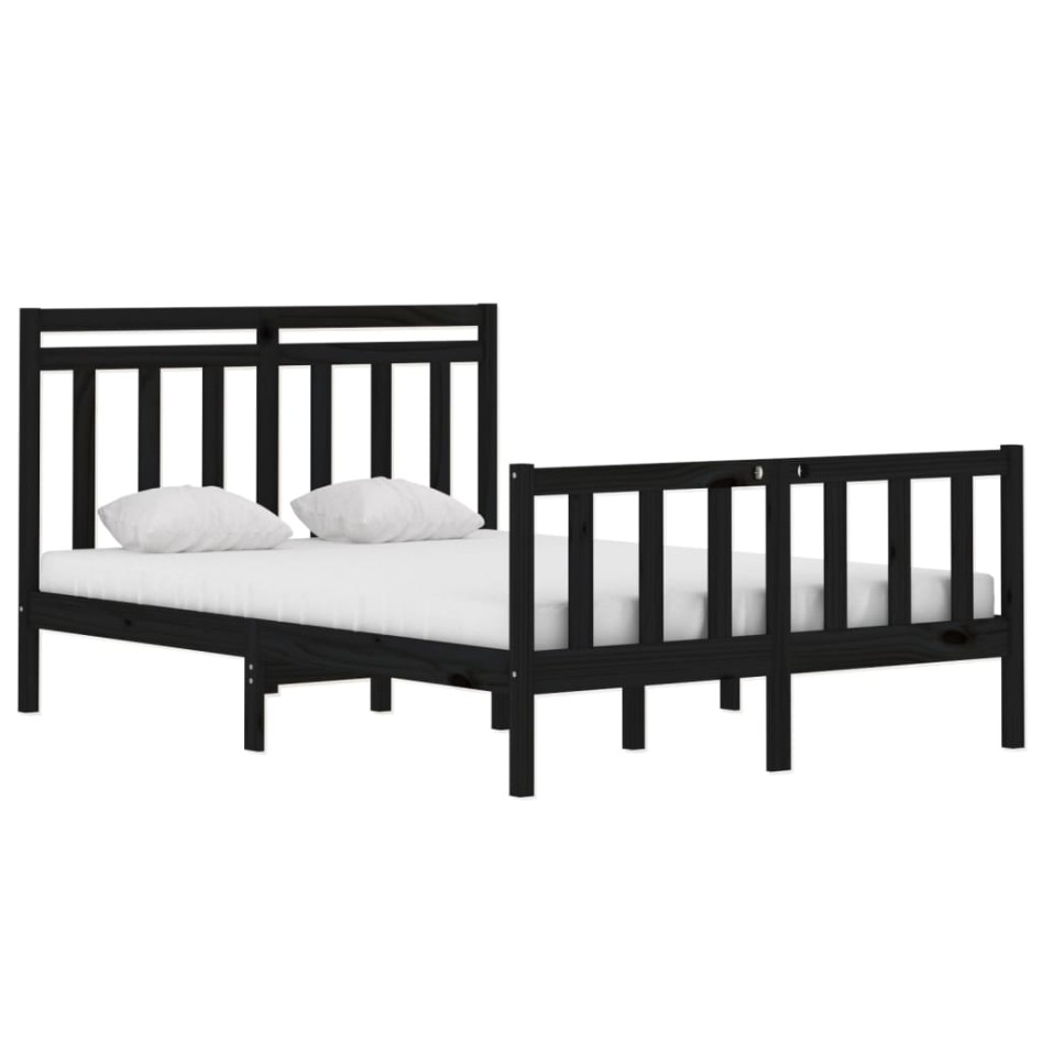 Estructura de cama de madera maciza negra 140x190