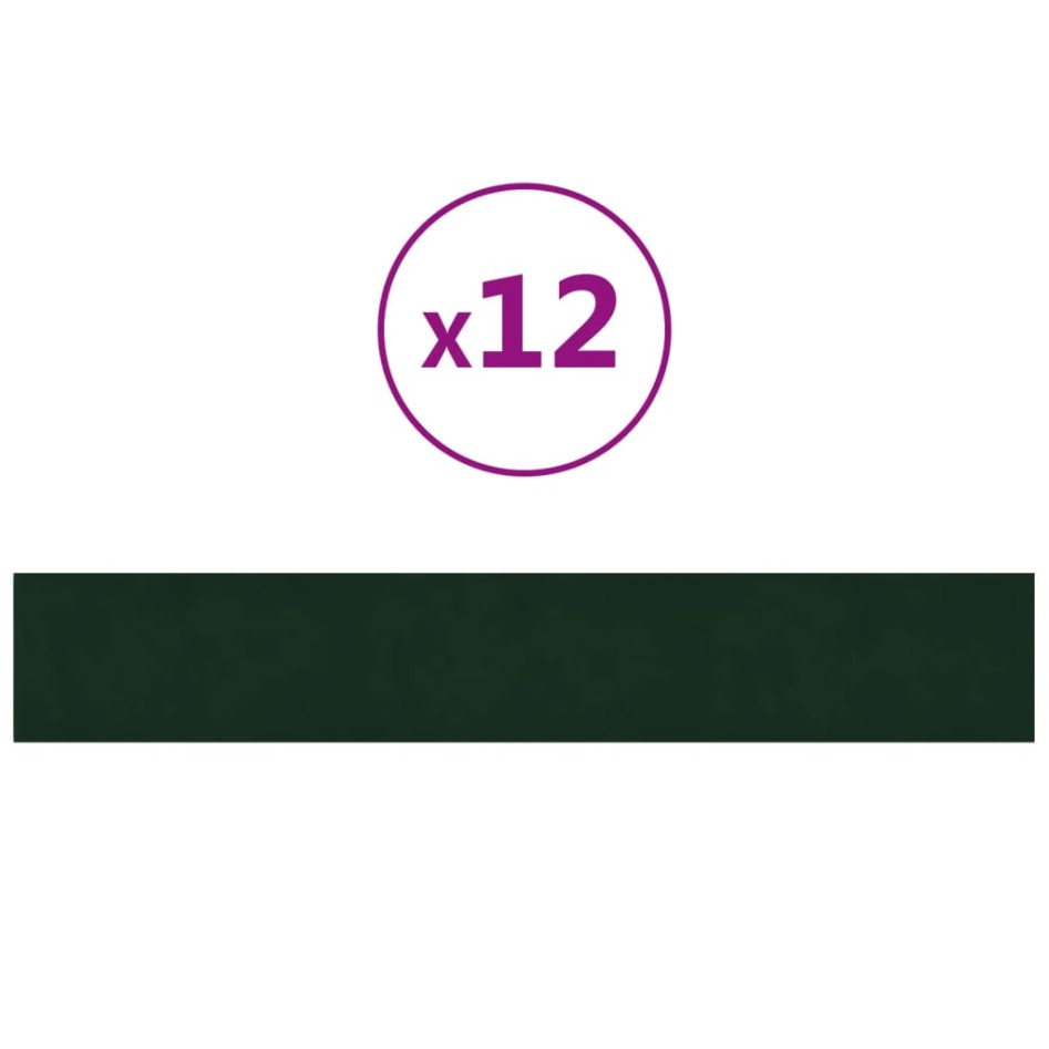 Paneles de pared 12 uds terciopelo verde oscuro 90x15 cm
