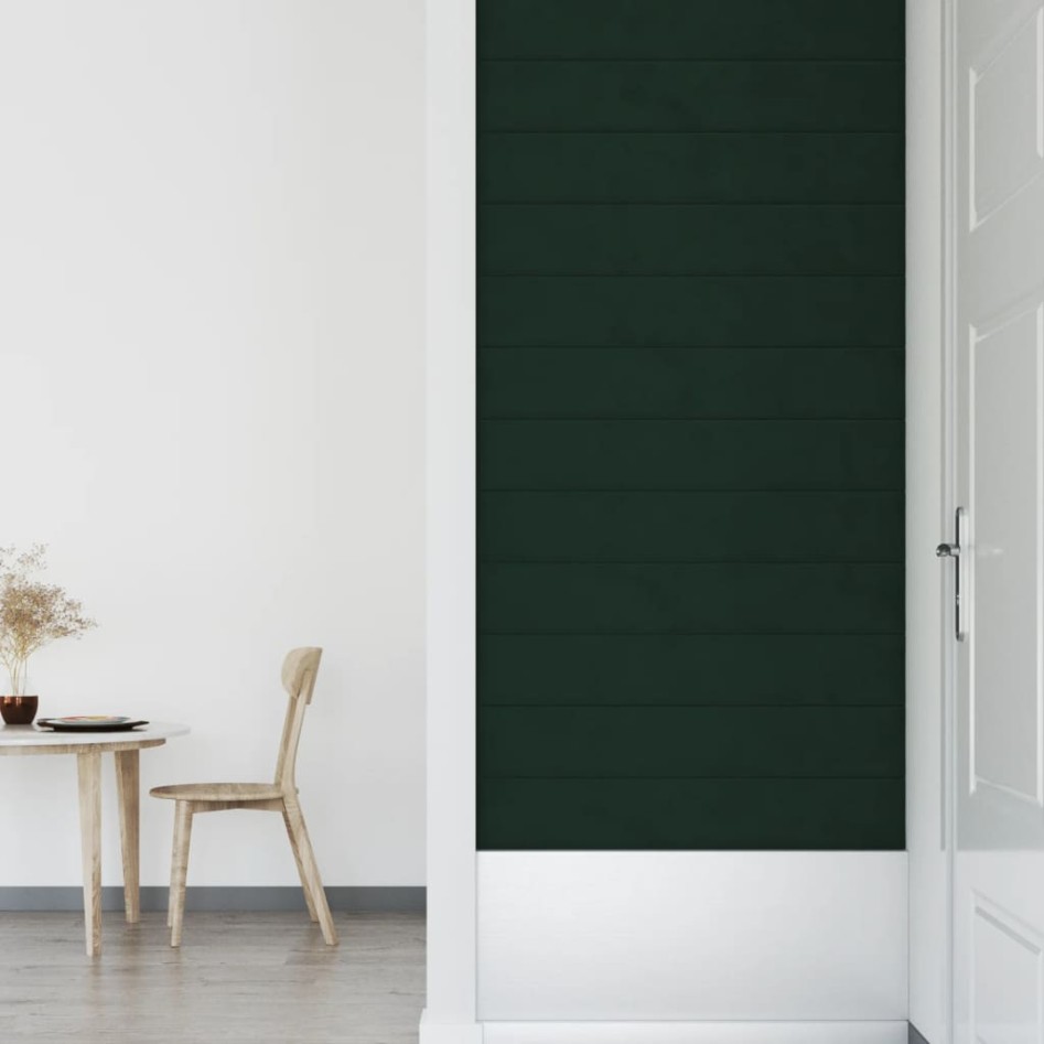 Paneles de pared 12 uds terciopelo verde oscuro 90x15 cm