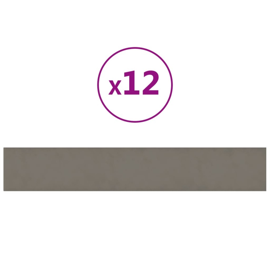 Paneles de pared 12 uds terciopelo gris claro 90x15 cm 1,62