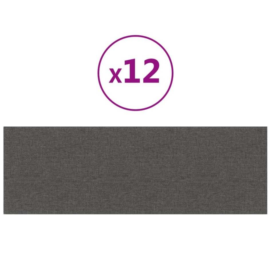 Paneles de pared 12 uds tela gris oscuro 90x30 cm 3,24