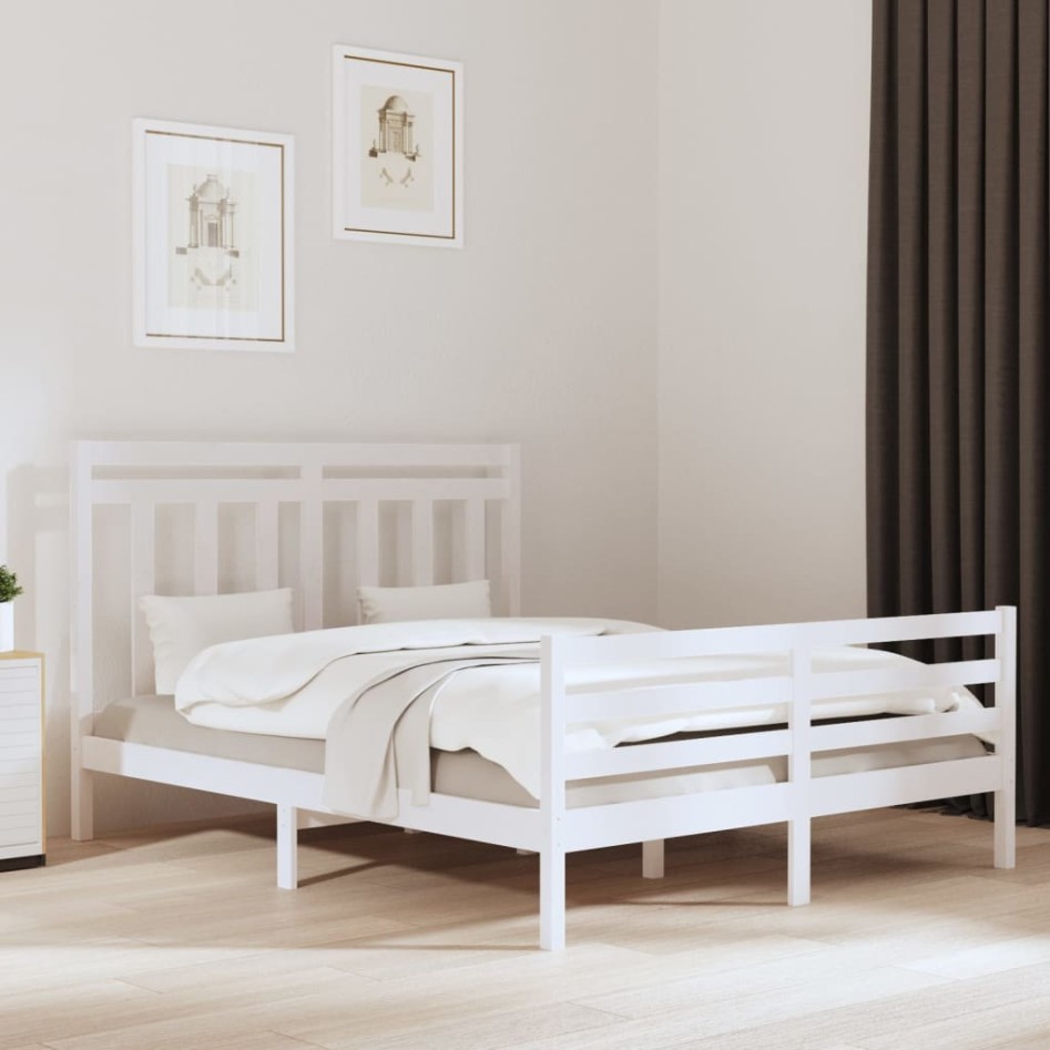 Estructura de cama de madera maciza de pino blanca 160x200