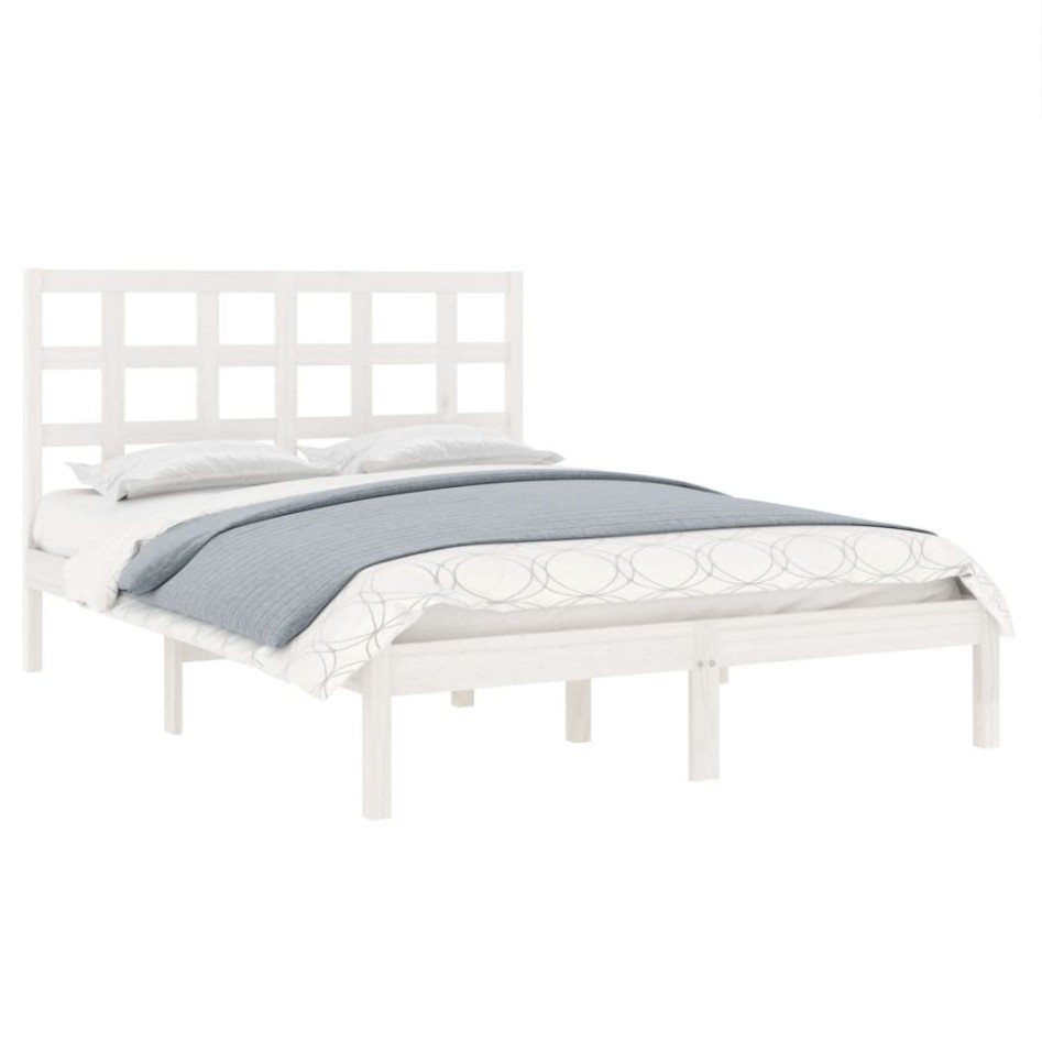 Estructura de cama doble pequeña madera maciza blanca