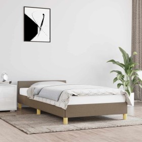 Estructura de cama con cabecero sin colchón tela taupe