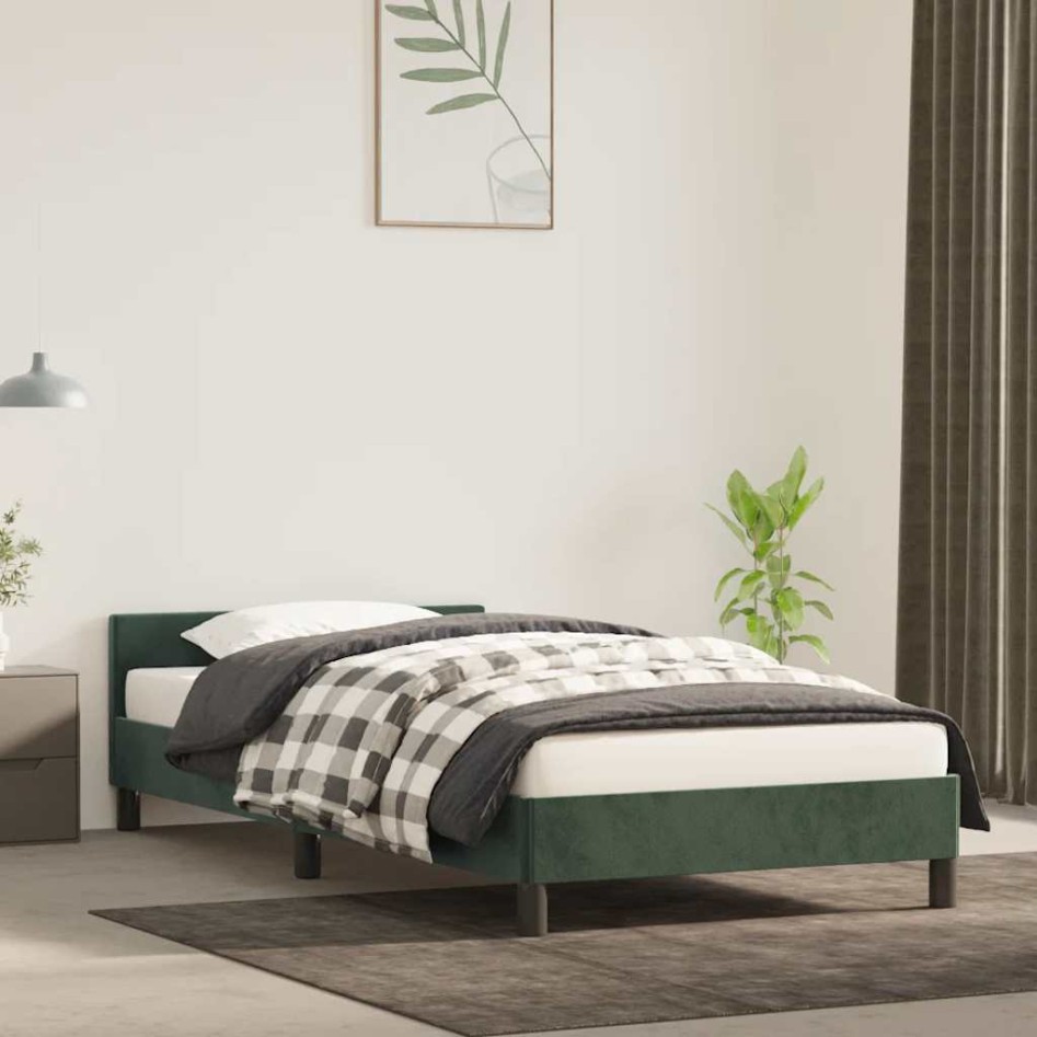Estructura cama sin colchón terciopelo verde oscuro 100x200