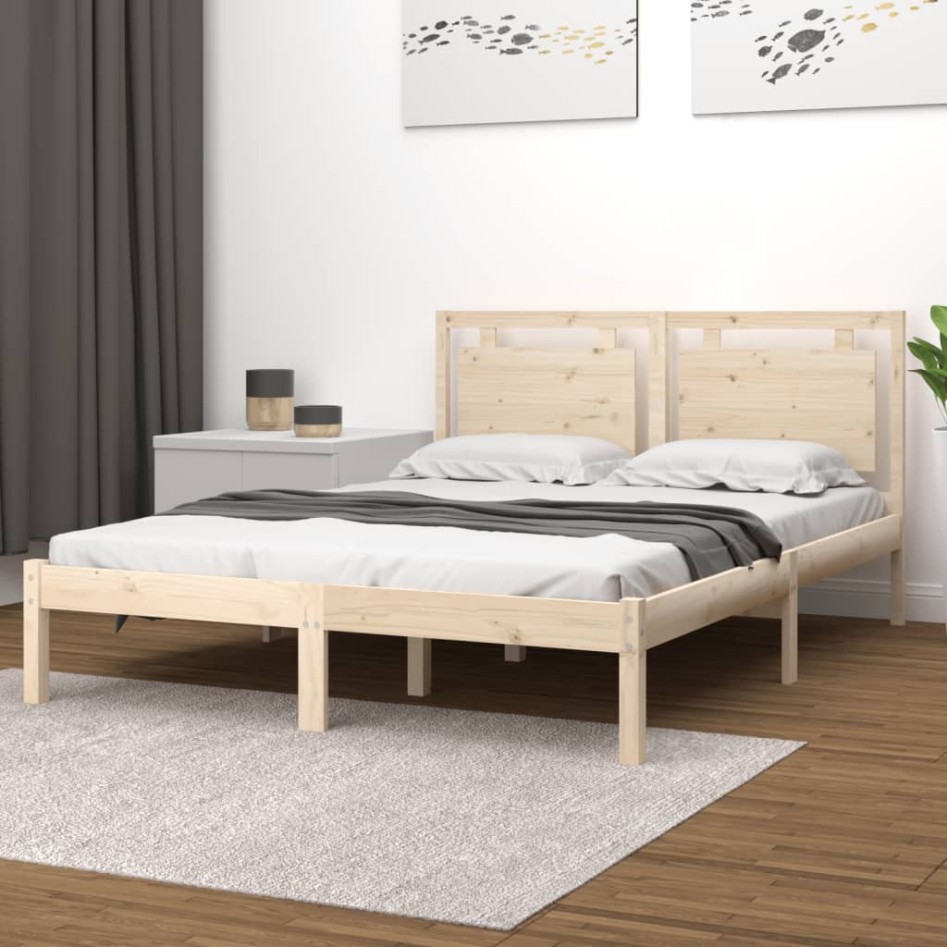 Estructura de cama de matrimonio madera maciza 135x190