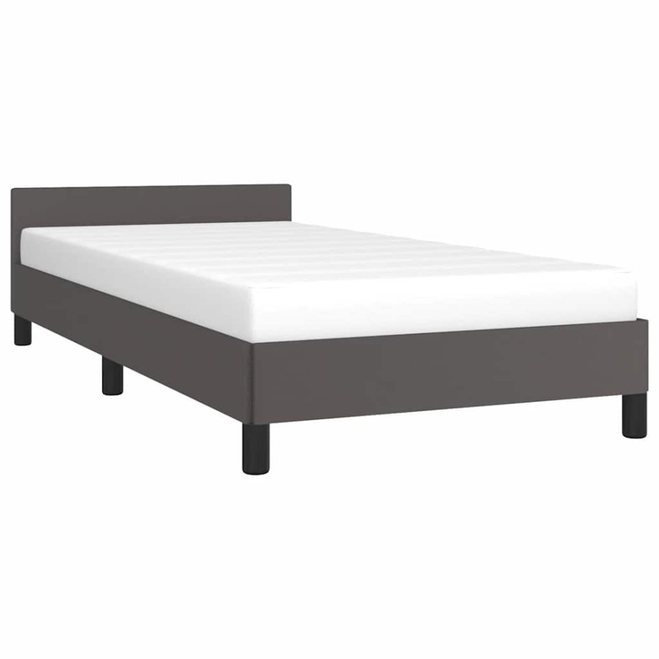 Estructura de cama con cabecero sin colchón gris 90x190