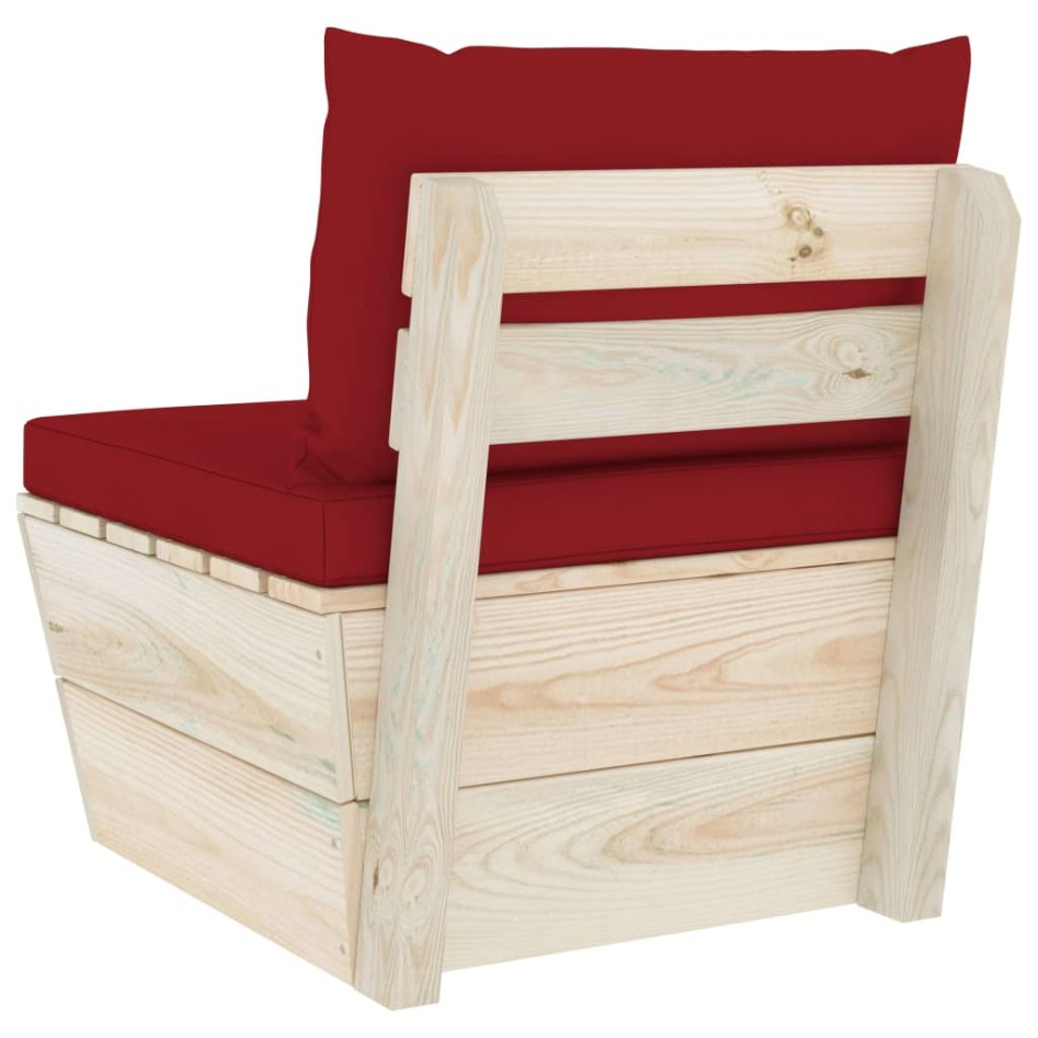 Sofá central de palets jardín cojines madera abeto