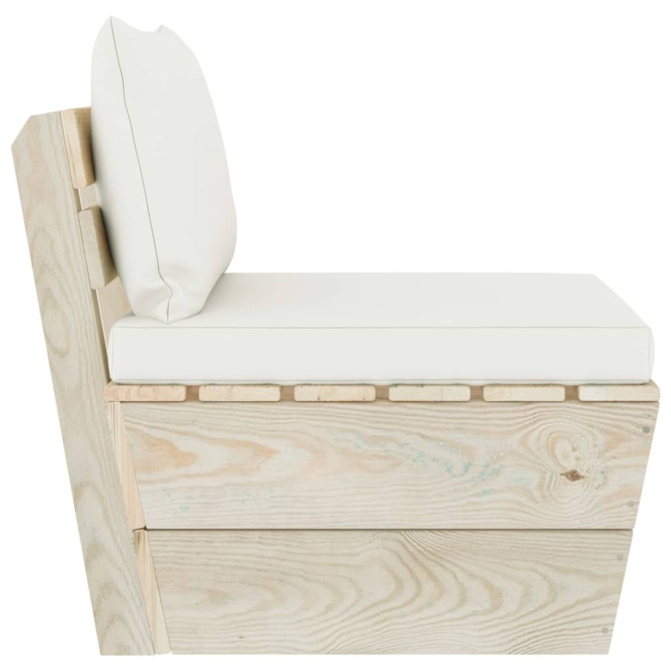 Sofá central de palets jardín cojines madera abeto