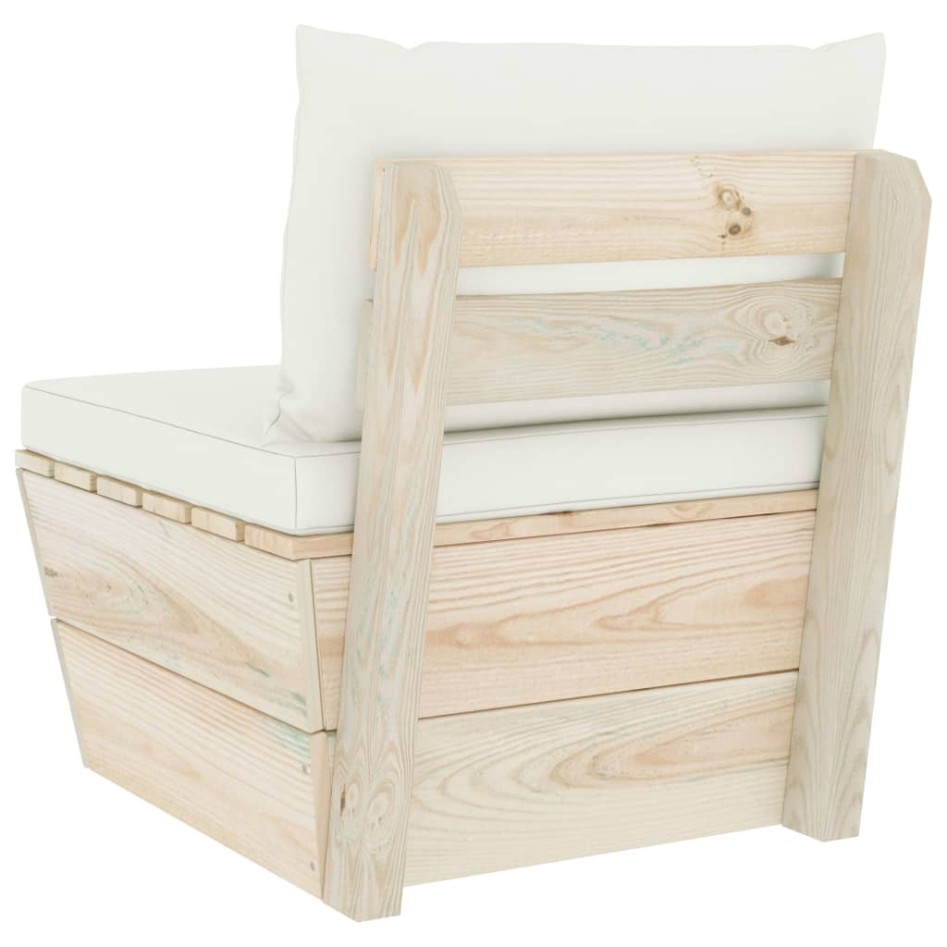 Sofá central de palets jardín cojines madera abeto