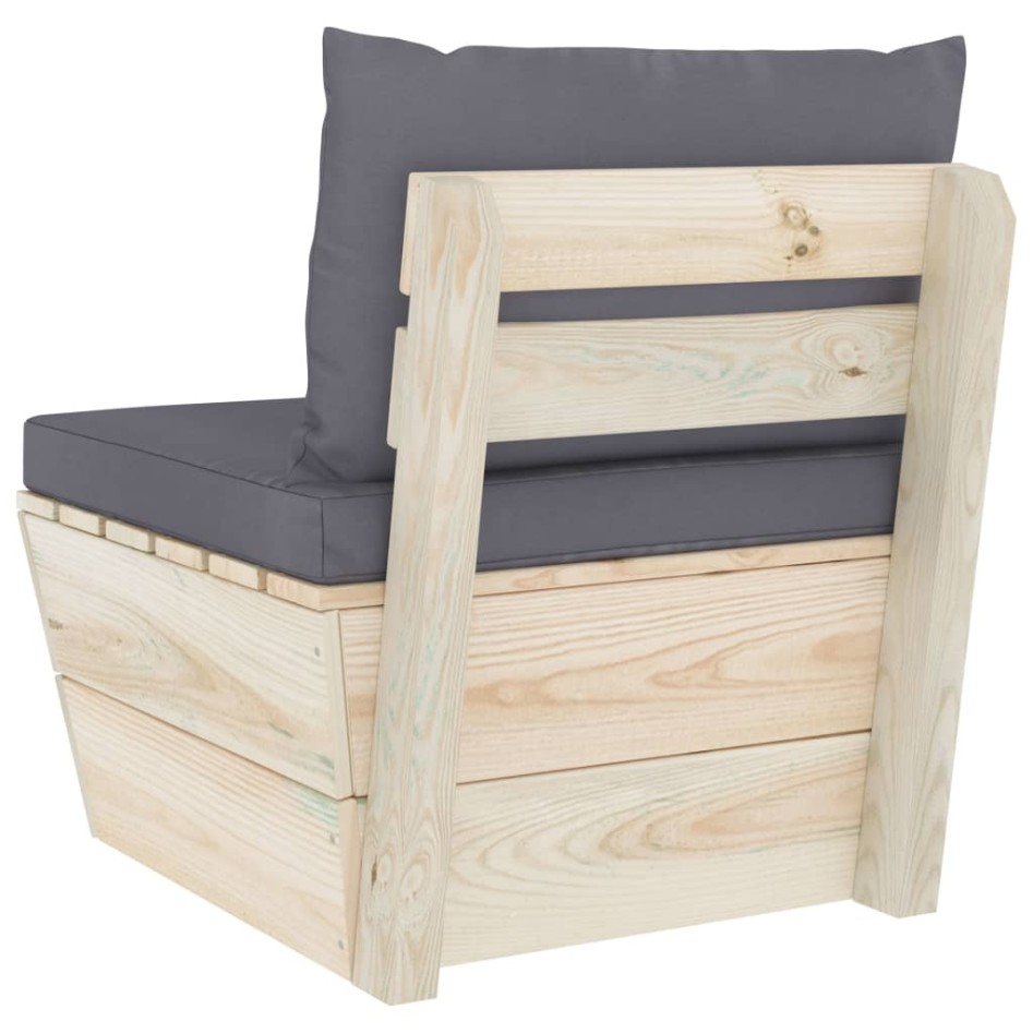 Sofá central de palets jardín cojines madera abeto