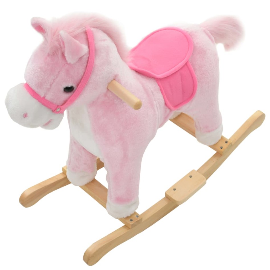 Caballito balancín de peluche rosa 65x32x58