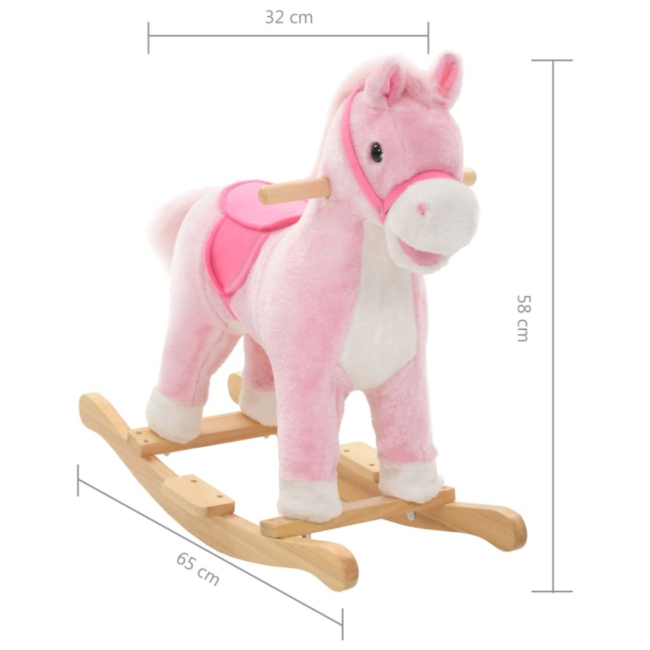 Caballito balancín de peluche rosa 65x32x58