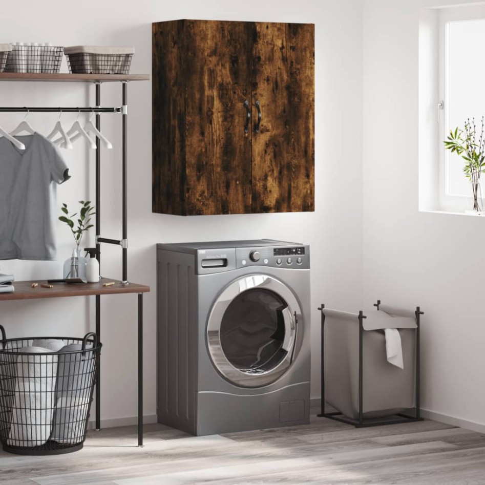 Armario de pared madera ingeniería roble ahumado 69,5x34x90