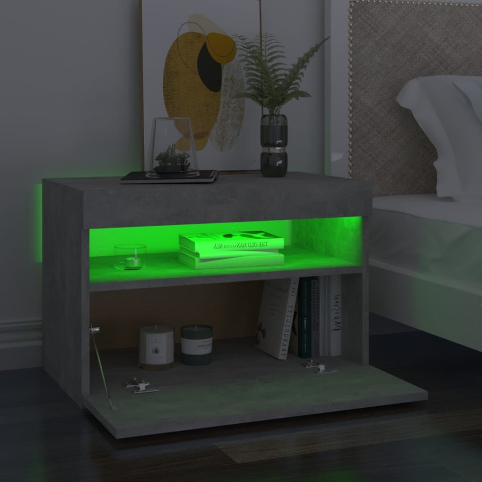 Mesitas de noche LED 2 uds contrachapada hormigón 60x35x40