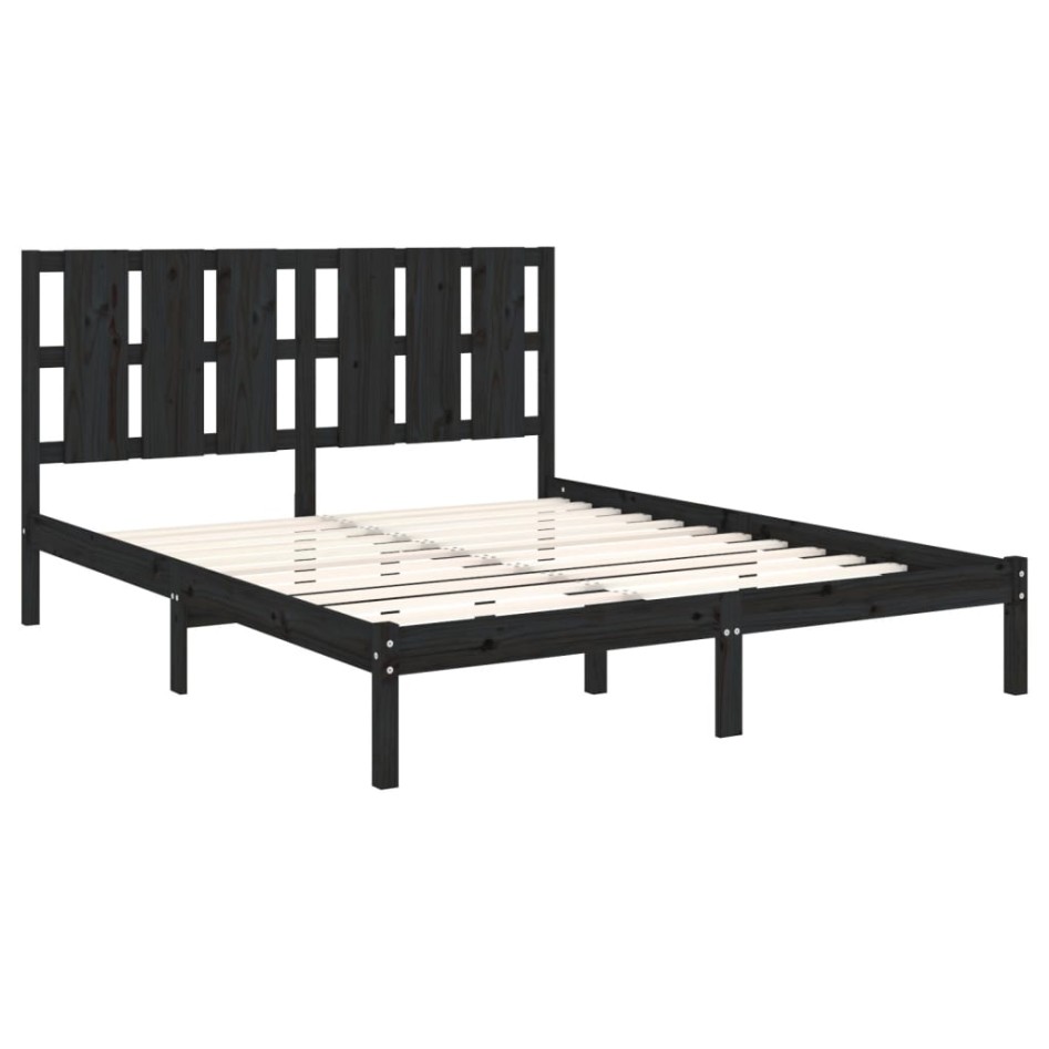 Estructura de cama madera maciza negra King Size 150x200