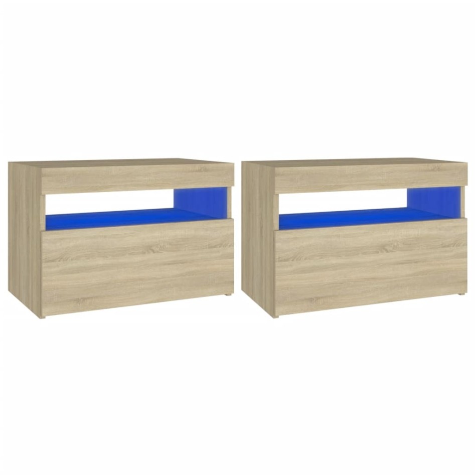 Mesitas de noche con LED 2 uds contrachapada Sonoma 60x35x40